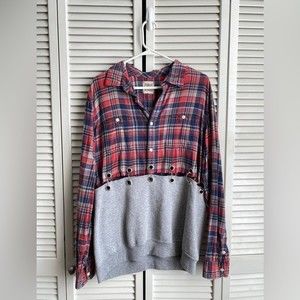 Furst of a Kind Half Flannel Half Sweatshirt with Grommets and Rings Large